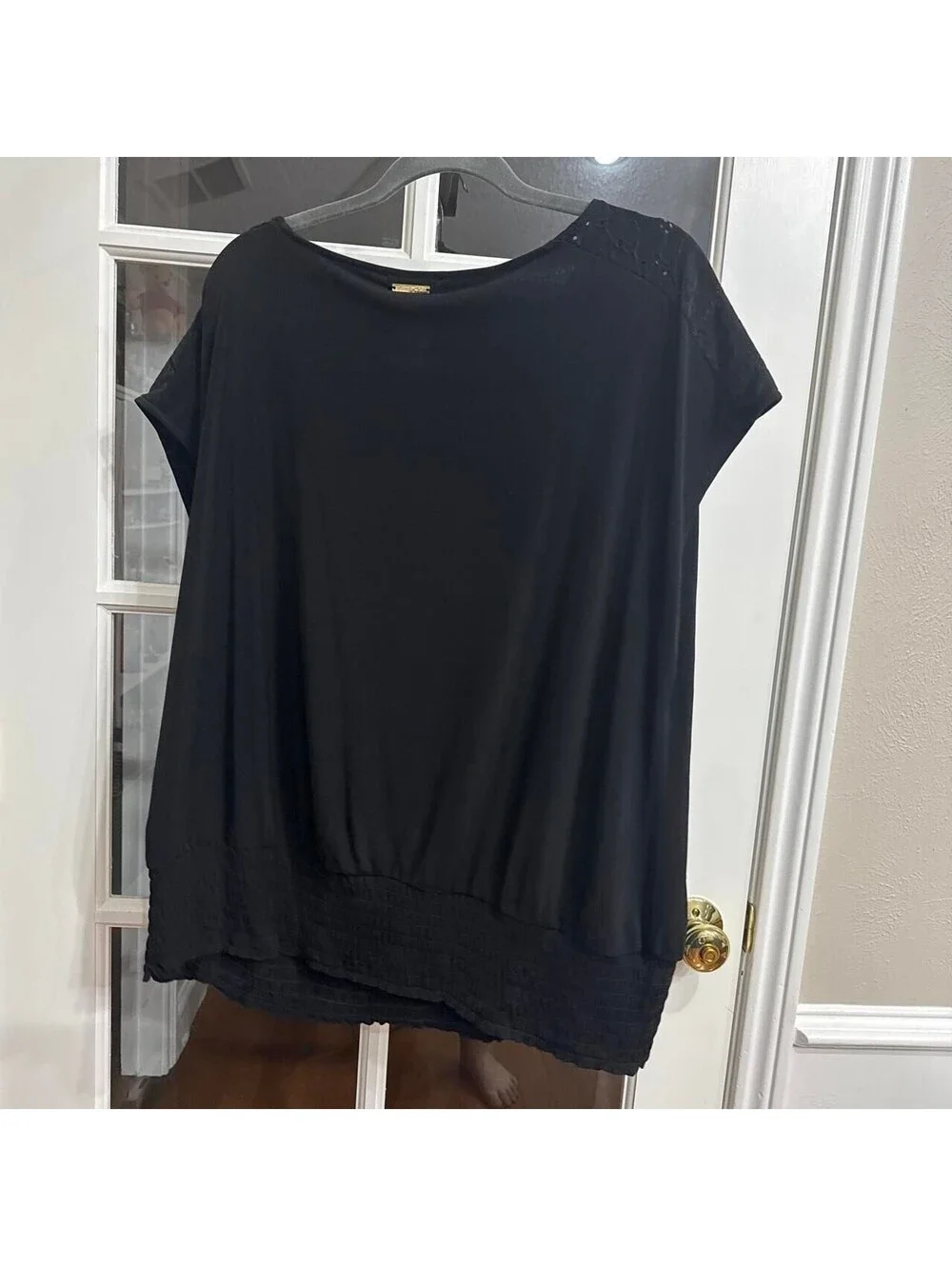 Michael Kors Lace Shoulder Smocked Hem Blouse